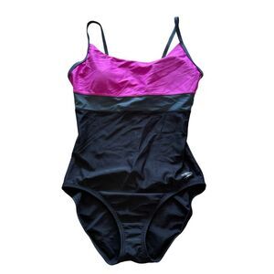 New without tags pink black color block one piece speedo size 12